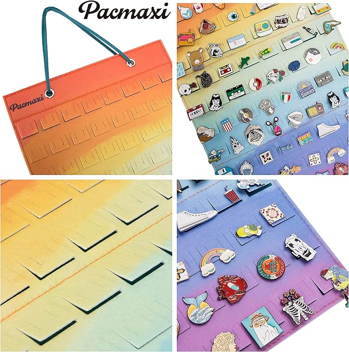 PACMAXI Hanging Brooch Pin Organizer, Display Pins Storage Case, Brooch Collection Storage Holder, Holds Up to 96 Pins.(Not Include Any Accessories) (S-96 Slots, Colorful, Small)