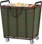 Hoctieon Large Laundry Cart with Wheels, 400L Heavy Duty Laundry Basket Organizer, Rolling Hamper Sorter for Clothes Storage, Industrial Dirty Clothes Hamper for Home & Hotel, Green+Brown