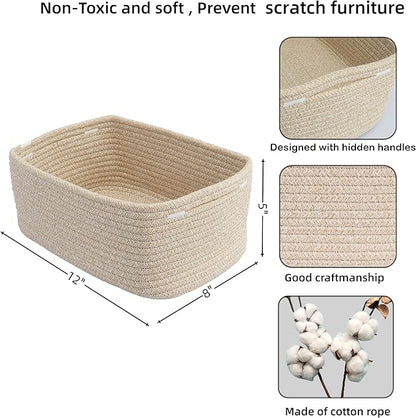 XUANGUO Small Woven Storage Baskets 12“X8”X5“ Decorative Rope Bins for Organizing Shelves, Closets, and Toys, Empty Gift Baskets, Cute Organizer Basket for Home and Office (oatmeal, regular)