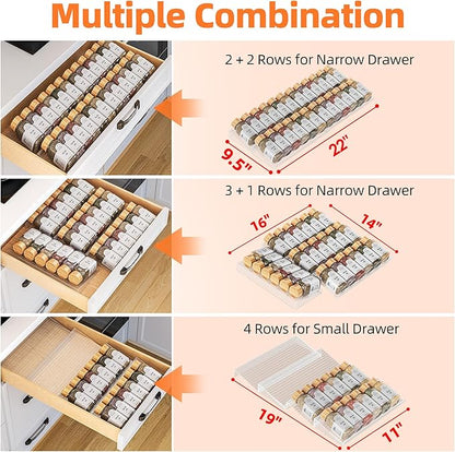 MUDEELA Clear Spice Drawer Organizer, 4 Tier (4 Packs) Spice Rack for Drawer, Expandable From 11" to 22" Kitchen Seasoning Organizers and Storage for Drawer (Jars not included)