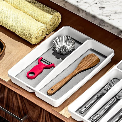 madesmart Small Utensil Tray, Multi Purpose Storage Organizer, Deep Storage for Ladles, Whisks & Serving Tools, Non Slip Lining, for Drawers & Home Organization, White