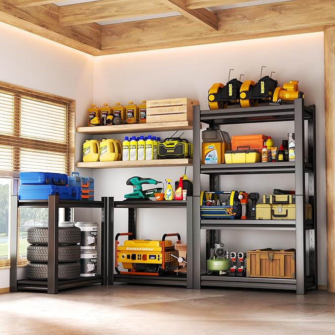63" H Garage Shelving 2400LBS Capacity Heavy Duty Storage Shelves, Adjustable 4 Tier Metal Industrial Shelf for Kitchen, Utility Room, Warehouse and Basement,12'' Dx35.43'' Wx63'' H, Black