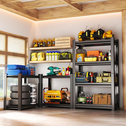 63" H Garage Shelving 2400LBS Capacity Heavy Duty Storage Shelves, Adjustable 4 Tier Metal Industrial Shelf for Kitchen, Utility Room, Warehouse and Basement,12'' Dx35.43'' Wx63'' H, Black