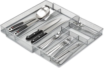 Honey-Can-Do Expandable Steel Mesh Drawer Organizer, 7 Compartments, Silver, Adjustable 11.5 to 20 Inches Wide