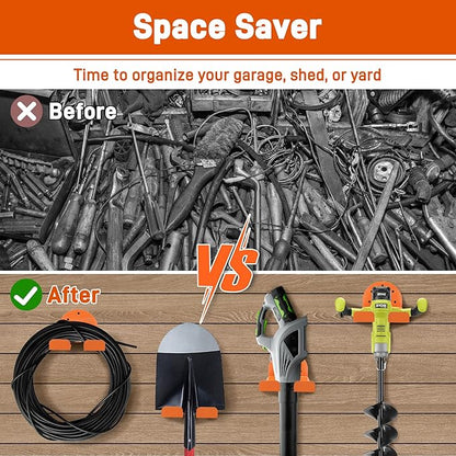 Garage Organizer Trimmer Rack, 4 Pack Weed Eater Hanger for Wall, Garden Power Tool Hanger Weed Whackers Holder Wall Mounted for Grass Trimmer, Hedge Trimmer, Garage Trimmer, Orange