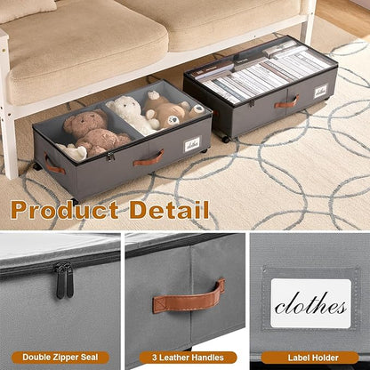 Under Bed Storage Containers with Wheels 9.5 inches Higher Under Bed Storage XXXL Underbed Shoes Blankets Clothes Storage Organizer 2 Pack Under the Bed Storage for College Dorms Bedroom Nursery Rooms