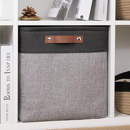 DULLEMELO Cube Basket for Storage, Collapsible Fabric Cube for Organizing, Storage Cube for Closet, Laundry, Nursery, Shelves, Decorative Basket for Gifts Empty (Black&Gray)