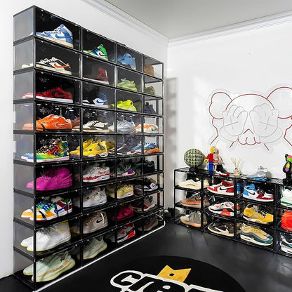 Crep Protect Clear Shoe Box with LED Light - Crates 3.0 Stackable Sneaker Display Case with Drop Front Door, Shoe Storage Organizer, UV Protection, Fits High Tops up to US 13