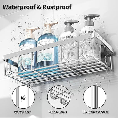 Liuoud 5 Pack Shower Caddy Organizer Rack Shelf for Inside Shower, Self Adhesive Bathroom Wall Storage Basket Rustproof Stainless Steel Large Capacity Shampoo Holder, Silver