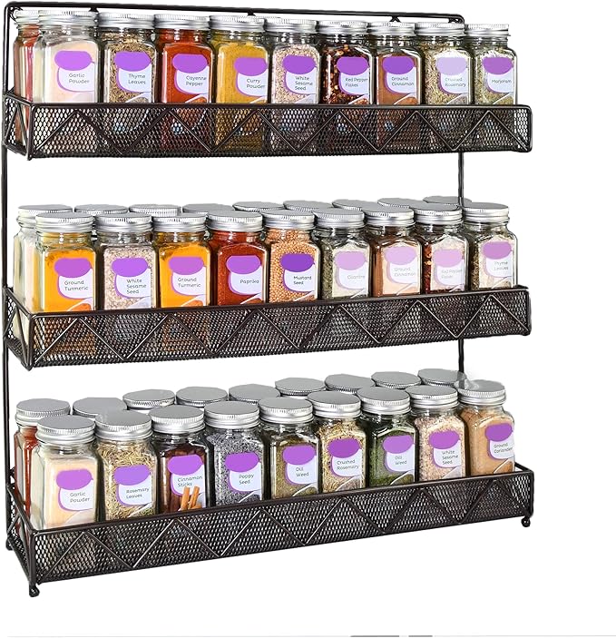 AMT 3 Tier Nail Rack, Pack Metal Wall Mount Organizer, Essential Oils Organizer, Pantry Cabinet Door Shelf Storage. Hanging Display for Spice Jars, Sauces, Cosmetic Beauty Bottles