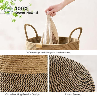 Nunsino Laundry Hamper 62L,Large Laundry Basket for Clothes,Decorative Storage Basket for Blankets,Cotton Rope Woven basket for bedroom,Dark Brown