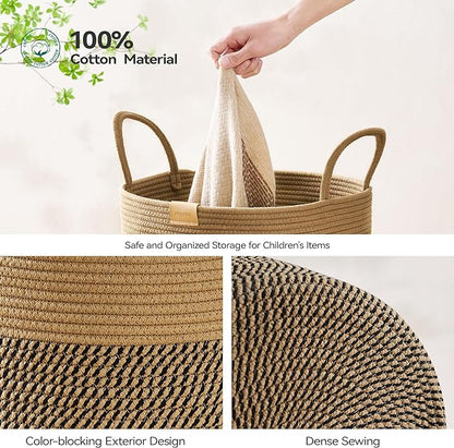 Nunsino Laundry Hamper 95L,Large Laundry Basket for Clothes,Decorative Storage Basket for Blankets,Cotton Rope Woven basket for bedroom,Dark Brown