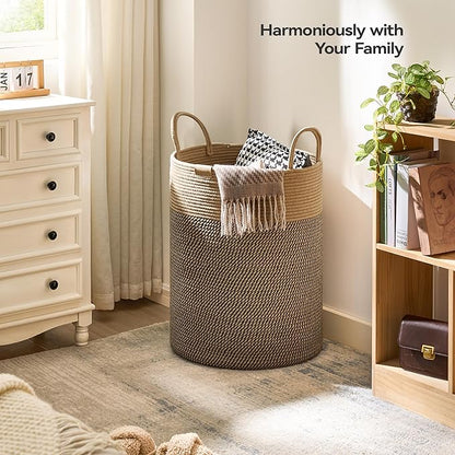 Nunsino Laundry Hamper 95L,Large Laundry Basket for Clothes,Decorative Storage Basket for Blankets,Cotton Rope Woven basket for bedroom,Dark Brown