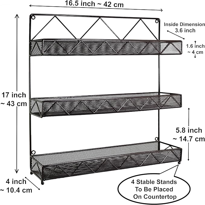 AMT 3 Tier Nail Rack, Pack Metal Wall Mount Organizer, Essential Oils Organizer, Pantry Cabinet Door Shelf Storage. Hanging Display for Spice Jars, Sauces, Cosmetic Beauty Bottles