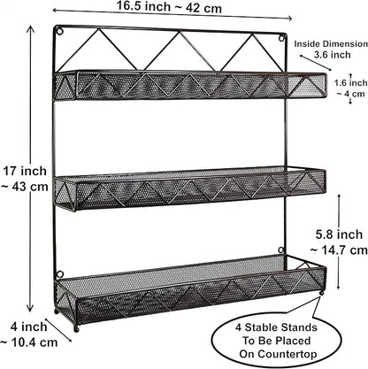 AMT 3 Tier Nail Rack, Pack Metal Wall Mount Organizer, Essential Oils Organizer, Pantry Cabinet Door Shelf Storage. Hanging Display for Spice Jars, Sauces, Cosmetic Beauty Bottles