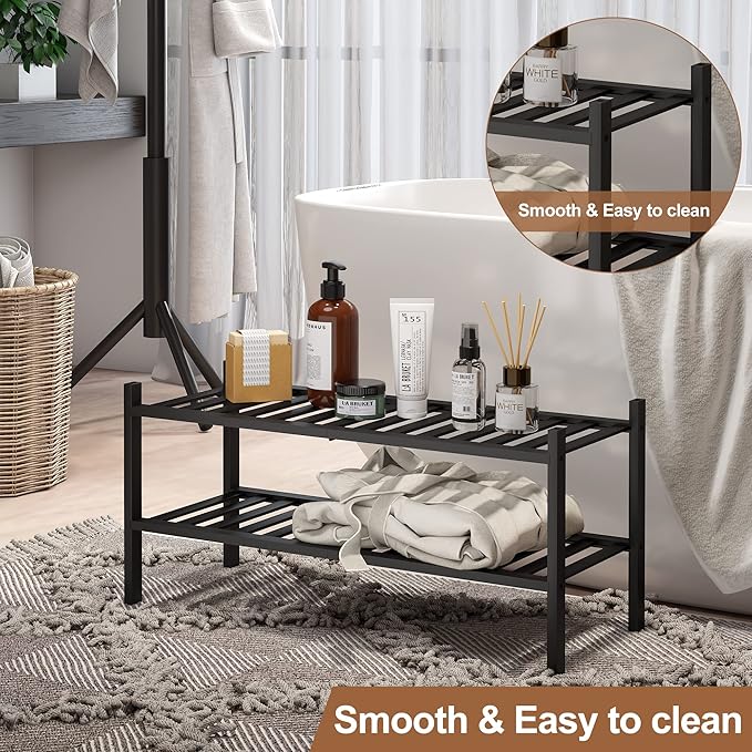 Bamboo Shoe Rack Stackable Shoe Shelf Storage Organizer for Unit Entryway Hallway and Closet Sturdy Freestanding Shoe Shelf(2 Tier Black)