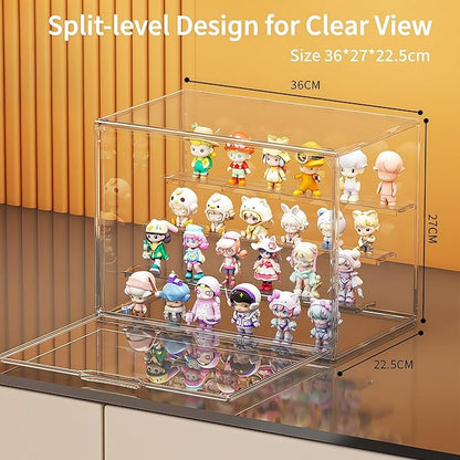 Acrylic Collectible Display Box Transparent Figure Display Box, with Magnetic Door, Stackable Design Dustproof Mini Figure Display Stand Display Organizer Countertop with Adjustable Shelves