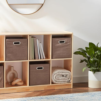 Amazon Basics Collapsible Fabric Storage Bins with Handle, Sturdy Space-Saving Cube Organizer, 10.5" x 10.5" x 11", Taupe, 6-Pack