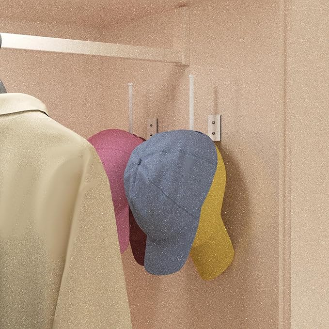 Durmmur 4 Pack Hat Racks for Baseball Caps, Stainless Steel Hat Organizer for Baseball Cap, Hat Holder Storage Organizer, Hat Hanger Strong Adhesive/Wall Drilled for Door, Bedroom, Closet(White 6 in)