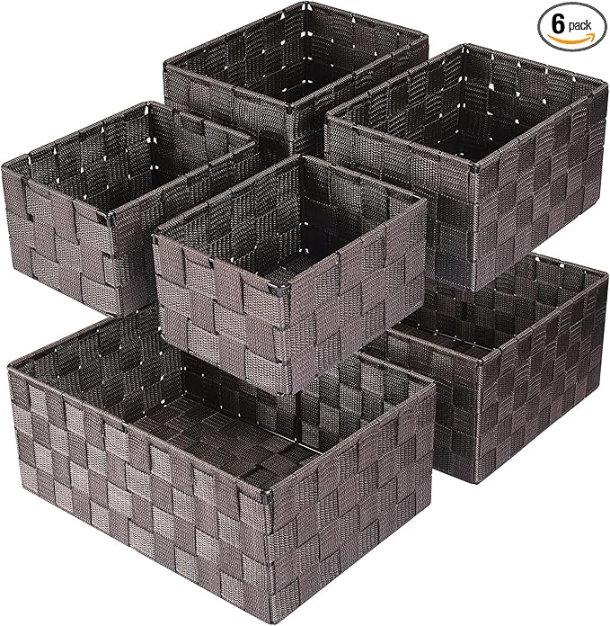 Woven Storage Baskets, Storage Bins, Cube Basket Container Baskets Storage Boxes Organizers for Clothes/Shelves/Closet, Set of 6 (Brown)
