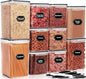 PRAKI Large Airtight Food Storage Containers with Lids, 10PCS Plastic Cereal Storage Containers, Kitchen & Pantry Organizers and Storage for Sugar, Flour, Baking Supplies with Lables & Mark