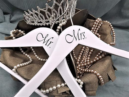 NAHANCO MRMRS20117WH Bridal Hanger Set, White Wood Hangers with Black Imprint (Mr. and Mrs.), 17” (2 Piece Set)