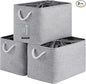 Large Storage Baskets- 16x12x12 inch Storage Bins for Shelves and Closet Organizing, Foldable Fabric Bin for Home Organization Clothes and Laundry (3-Pack, Gray)