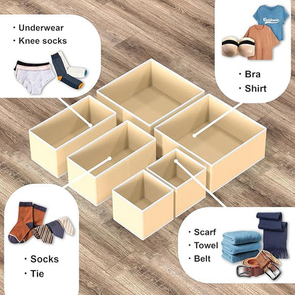 Simple Houseware Underwear Drawer Organizer for Lingerie/Undergarment/Bra/Panty/Sock/Onesie, Set of 6, Beige