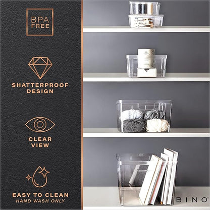 BINO | Plastic Storage Bins, X-Small - 5 Pack | THE LUCID COLLECTION | Multi-Use Built-In Handles BPA-Free Clear Storage Containers | Fridge Organizer | Pantry & Home Organization