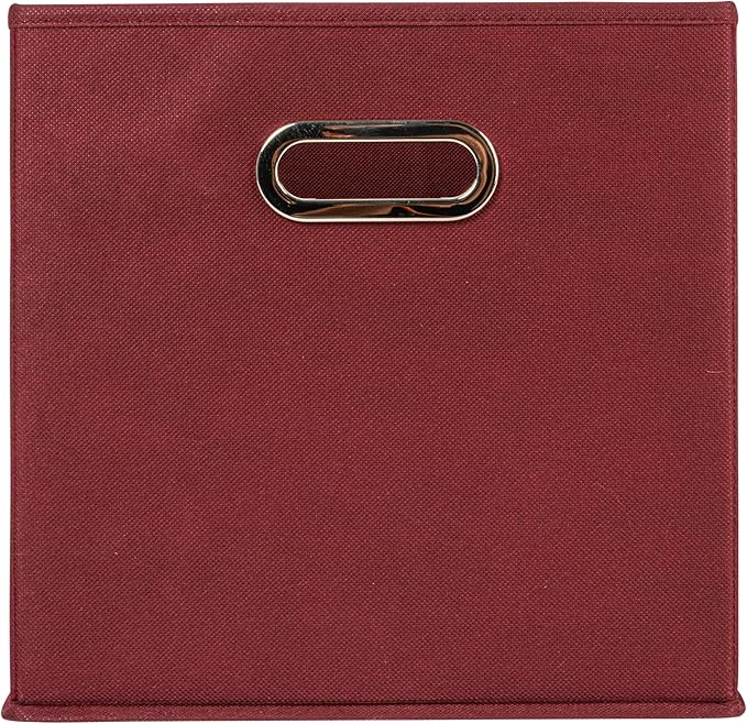 Household Essentials Foldable Fabric Storage Cubes 6-Pack – 11x11x11 Stackable Non-Woven Bins with Chipboard Sides & Grommet Handles – Closet, Shelf, Nursery, or Office Organizer – Burgundy