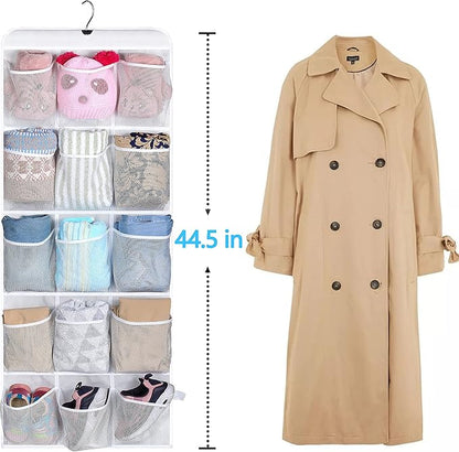 MISSLO 30 Large Pockets Dual Sided Hanging Baby Shoe Organizer for Closet with Rotating Hanger Hanging Shoe Shelves, White