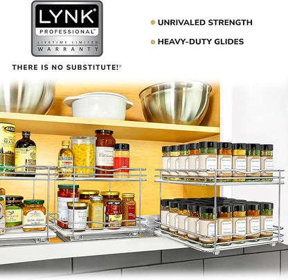 LYNK PROFESSIONAL® Pull Out Spice Organization for Cabinets - 10-3/8 inch Wide – Spice Rack for Inside Cabinets, Slide Out Spice Rack Organizer for cabinet – Pull Out Spice Rack, Sliding 2 Tier Chrome