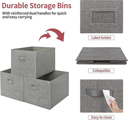 GRANNY SAYS Closet Organizers and Storage, Fabric Storage bins with Label Holder, Shelf Baskets for Organizing Bedroom, Decorative Storage Containers for Wardrobe, Dark Gray, Large, 3-Pack