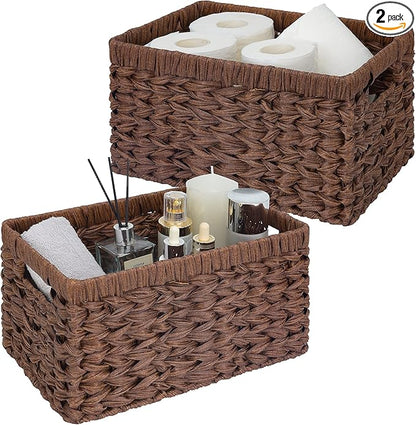 GRANNY SAYS Wicker Storage Baskets for Shelves, Wicker Baskets for Organizing, Waterproof Woven Basket for Pantry, Rectangle Basket for Shelf, Brown, 2-Pack