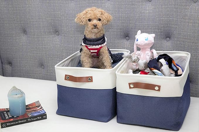 DECOMOMO Storage Bins, Extra Large Fabric Storage Baskets for Shelves, Decorative Linen Closet Organizer, 15.8 x 12.5 x 10 inches (Navy Blue & White, 3 Pack)