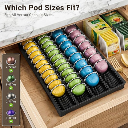 EVERIE Drawer Coffee Pod Organizer for Vertuo Capsules – Holds Up to 40 Large or 52 Small Pods, Space-Saving Insert Tray, Fits Kitchen Cabinets, 15.4" x 10.2" x 1.2", Pack of 2