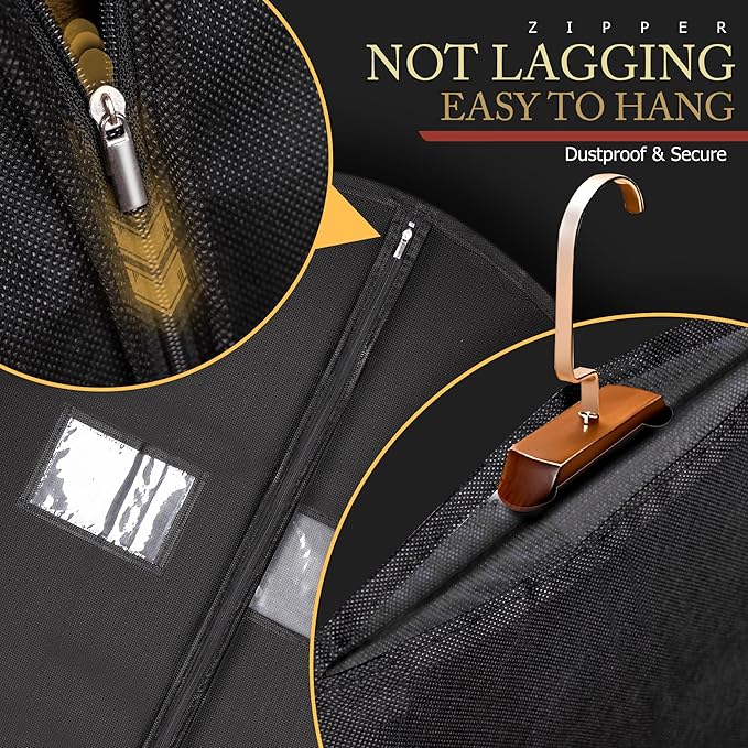 Hleelomi 40-inch Suit Bag Garment Bag for Travel and Storage, Garment Bags for Hanging Clothes with Zipper and Visible Transparent Window,1 Pack，Black