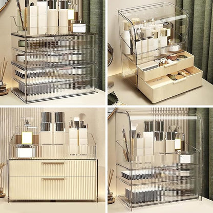 DASITON Clear Cover Dustproof Three layers Storage Box,Makeup Brush Holder,Large Capacity Desktop Storage Box with Drawer,for Beauty Products,Perfume,Jewelry,Nail Polish