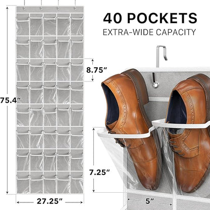 Simple Houseware 40 Large Clear Pockets Over The Door Hanging Shoe Organizer, Gray (75.4'' x 27.25'')