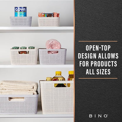 BINO | Woven Plastic Basket | Small (Natural), 5-Pack | THE JUTE COLLECTION | Home Organization, Space - Saving Storage, Stylish Design | Jute Basket | Plastic Storage Basket