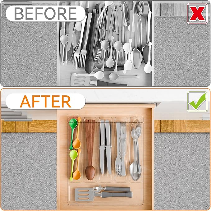 Yieach Clear Silverware Organizer with Lid - 12 inch Wide - Large Silverware Drawer Organizer & Tray and Utensil Drawer Organizers with Lid,BPA Free Plastic Flatware Drawers Organizers for Fork,Spoon