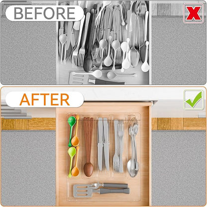 Yieach Clear Silverware Organizer with Lid - 12 inch Wide - Large Silverware Drawer Organizer & Tray and Utensil Drawer Organizers with Lid,BPA Free Plastic Flatware Drawers Organizers for Fork,Spoon