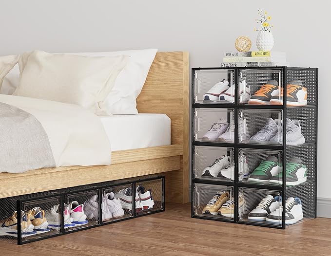 HOMIDEC Shoe Storage, 12 Pack Shoe Organizer for Closet, Shoe Boxes Clear Plastic Stackable Shoe Containers with Lids for Size 13