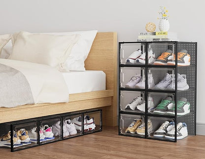 HOMIDEC Shoe Storage, 12 Pack Shoe Organizer for Closet, Shoe Boxes Clear Plastic Stackable Shoe Containers with Lids for Size 13