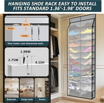Kotkn 24-Pair Over Door Shoe Organizer for Family & Kids, Double Sided | Hanging Storage for Sneakers, Boots, Toys & Room Organization-Graphite Gray