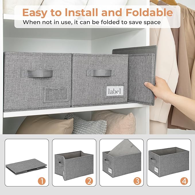 GRANNY SAYS Storage Basket for Shelves, Closet Clothes Bins with Label Holders, Fabric Storage Bin for Bedroom, Decorative Storage Boxes for Organizing, Dark Gray, Medium, 3-Pack