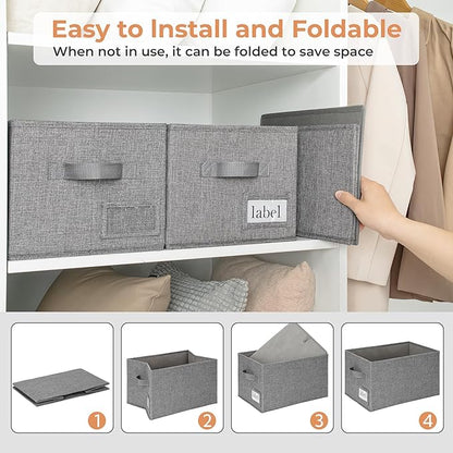 GRANNY SAYS Storage Basket for Shelves, Closet Clothes Bins with Label Holders, Fabric Storage Bin for Bedroom, Decorative Storage Boxes for Organizing, Dark Gray, Medium, 3-Pack