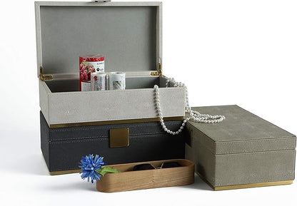 Ivory Shagreen Large Decorative Box PU Leather Rectangular Storage Box for Shel Closet Storage Dresser Jewelry Box Men's &Women's Accessories Organizer (ivory, 14x8.3 inch)