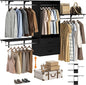 96 Hanging Closet System with 2 Wooden Drawers, 75"–87" Height Adjustable Closet Organizer System with Tower, 4-8FT Custom Closet Shelving System, Wall-Mounted Walk-In Closets Wardrobe, Black