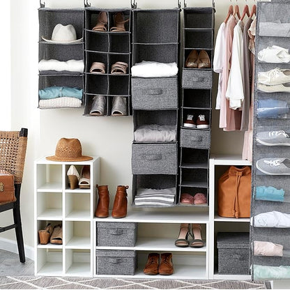 Household Essentials 6 Shelf Hanging Closet Organizer, Hanging Closet Shelf, Fabric Poly Linen and PEVA Shelving